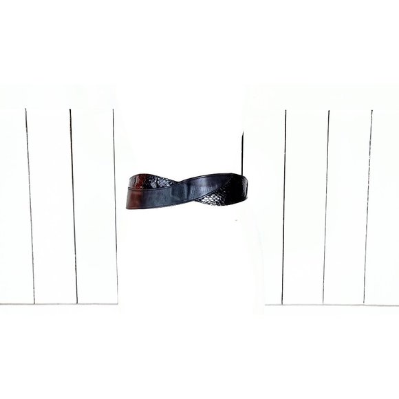 Vintage Morris Moskowitz black reptile leather scale buckle belt - Picture 1 of 5
